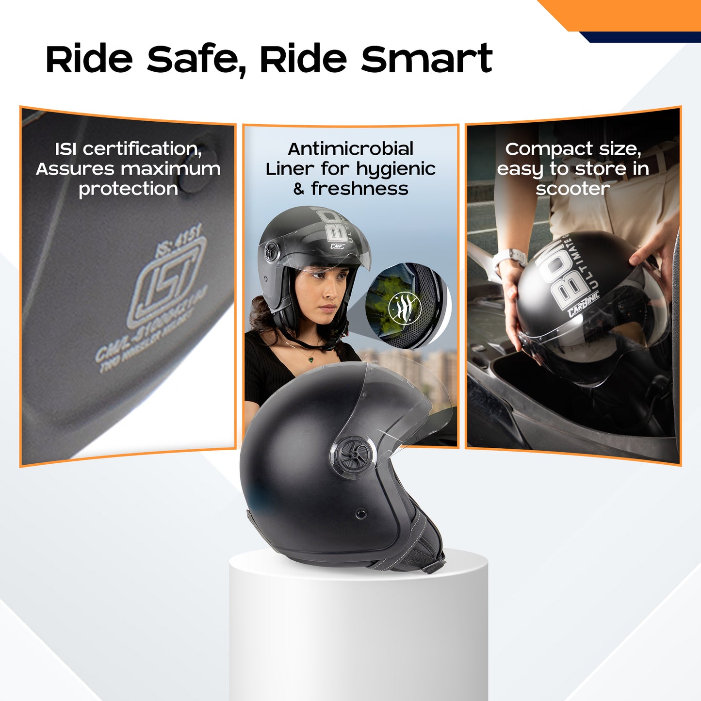 Carbinic Open Face Helmet - secure helmet for long rides