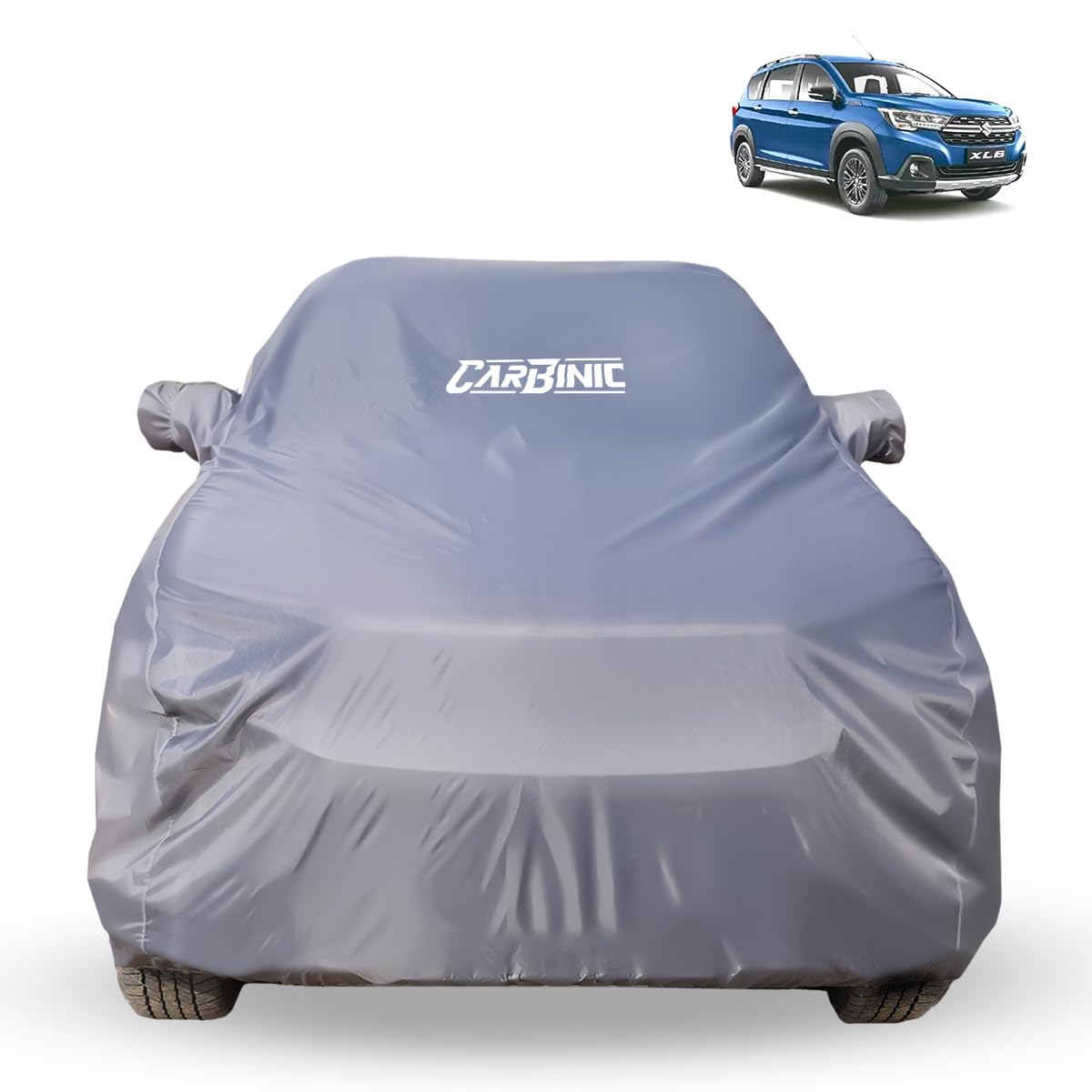 CARBINIC Car Body Cover for Maruti Suzuki XL6 2019 | Water Resistant, UV Protection Car Cover | Scratchproof Body Shield | Dustproof All-Weather | Mirror Pocket & Antenna | Car Accessories, Grey