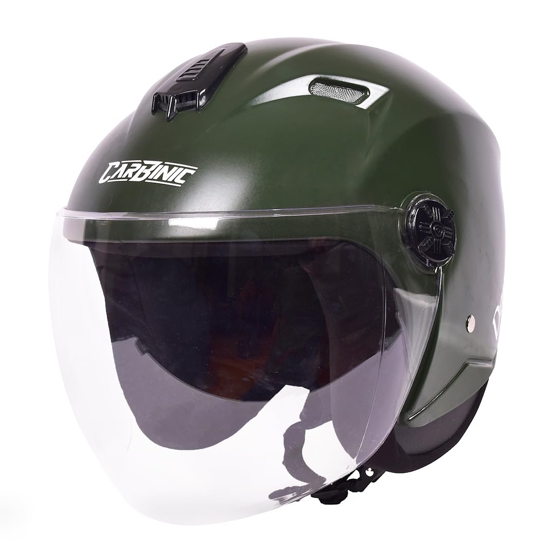 CARBINIC Dame Series Half Face Helmet for Women | ISI Certified | Clear & Scratch Resistant Visor | Lightweight & Stylish | Medium | Matt Green