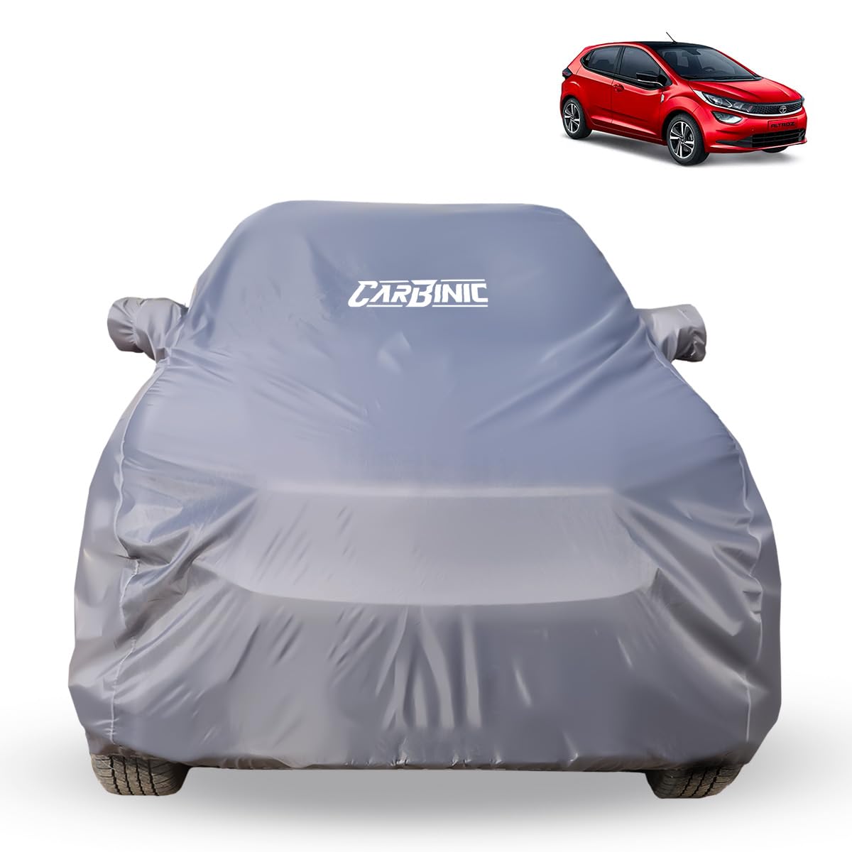 CARBINIC Car Body Cover for Tata Altroz 2020 | Water Resistant, UV Protection Car Cover | Scratchproof Body Shield | Dustproof All-Weather Cover | Mirror Pocket & Antenna | Car Accessories, Grey