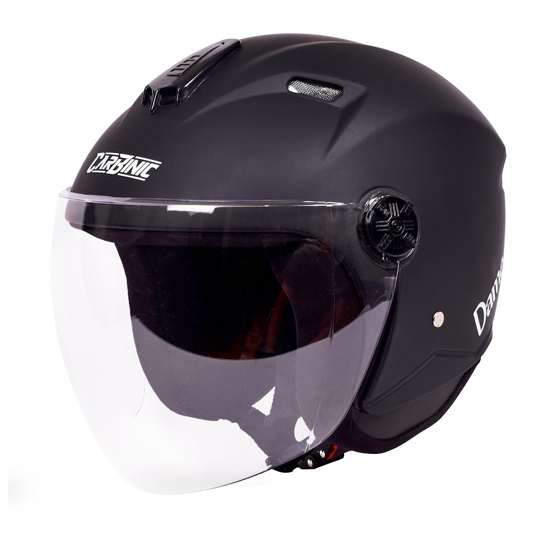 CARBINIC Dame Series Half Face Helmet for Women | ISI Certified | Clear & Scratch Resistant Visor | Lightweight & Stylish | Medium | Black