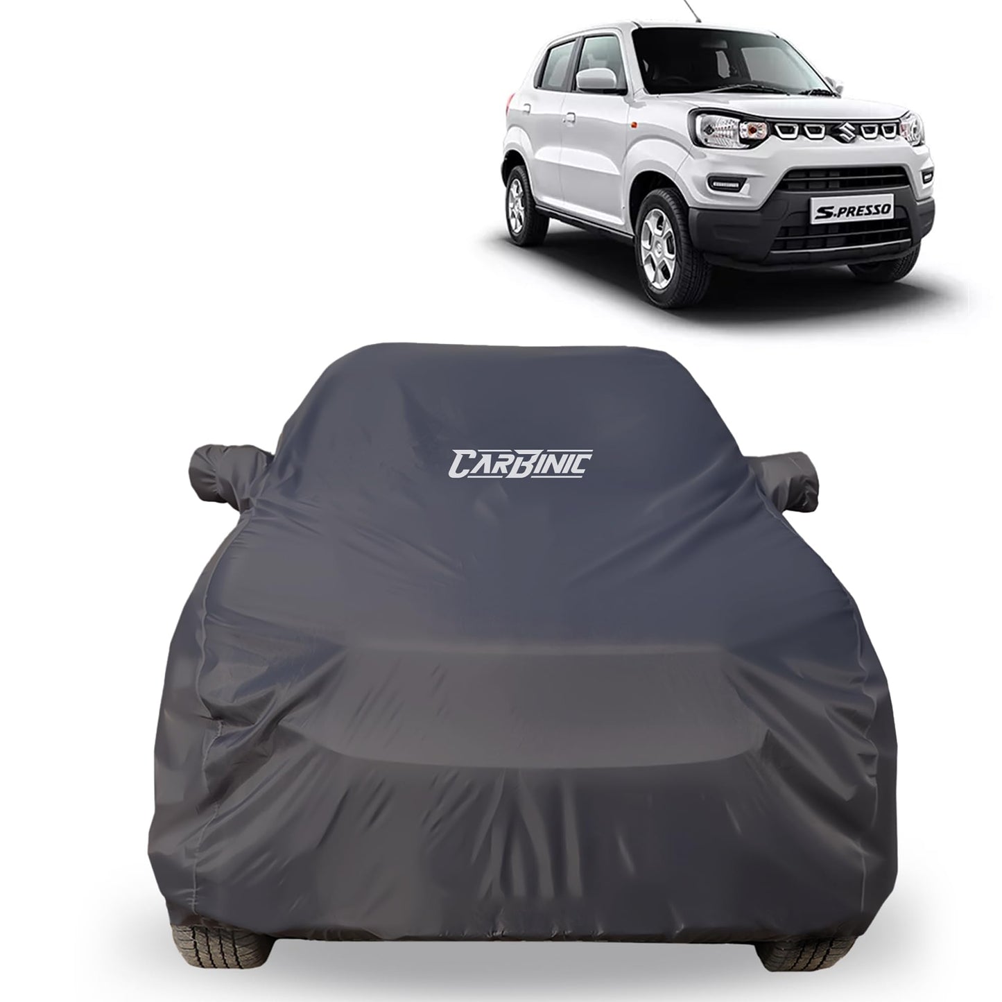 CARBINIC Car Body Cover for Maruti S-Presso 2019 | Water Resistant, UV Protection Car Cover | Scratchproof Body Shield Dustproof All-Weather Cover Mirror Pocket & Antenna | Car Accessories