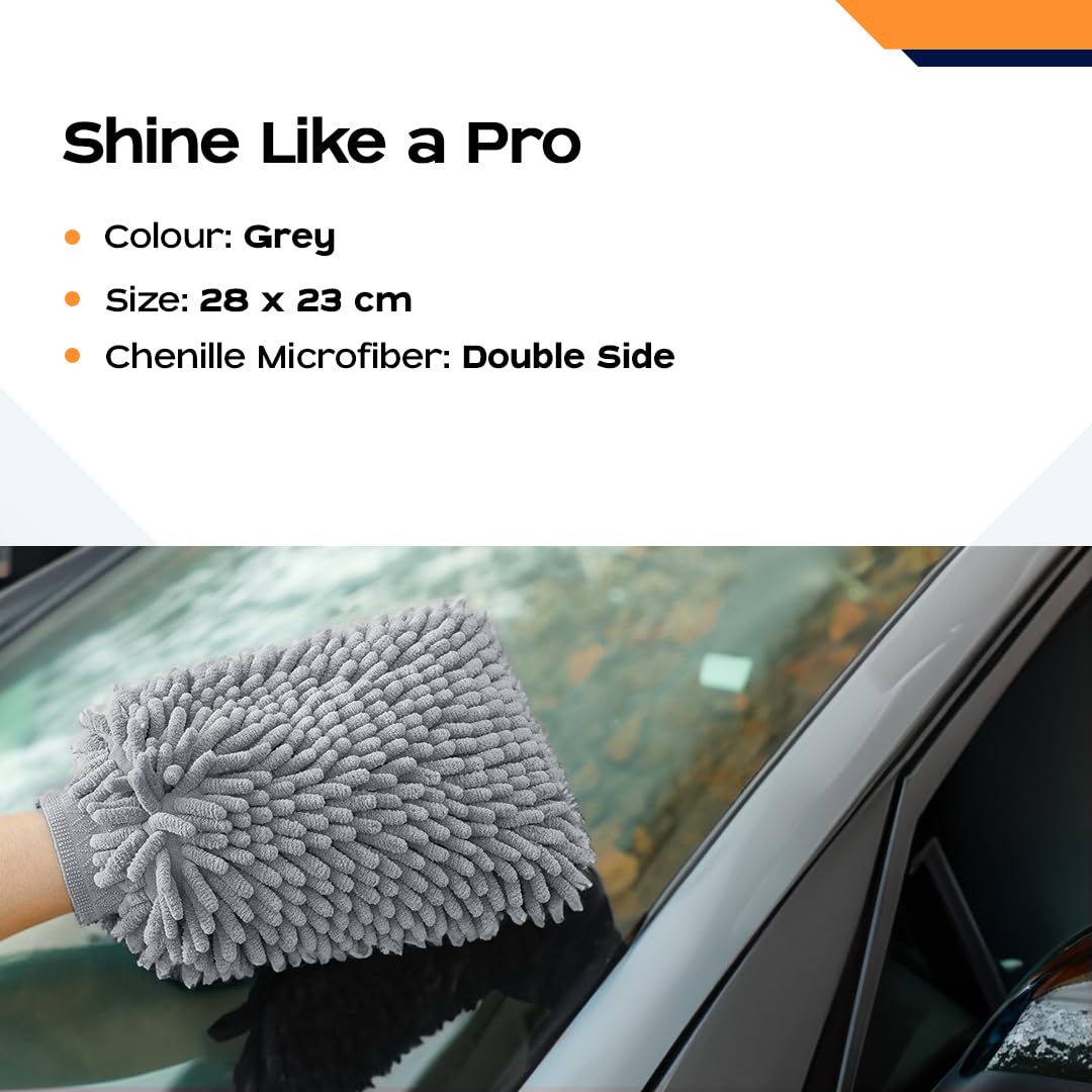 UMAI Microfiber Double-Sided Chenille Wash Mitt 1000 GSM - Super Soft, Ultra-Absorbent, Multipurpose and Double Sided Dusting Gloves for Home Cleaning | Car Cleaning, Windows and Kitchen (Grey)