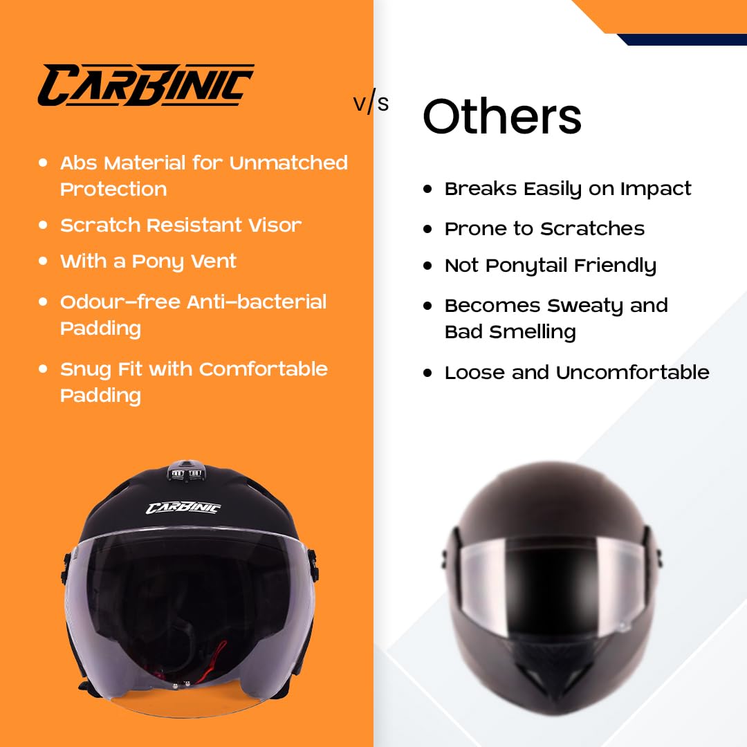 CARBINIC Dame Series Half Face Helmet for Women | ISI Certified | Clear & Scratch Resistant Visor | Lightweight & Stylish | Medium | Black