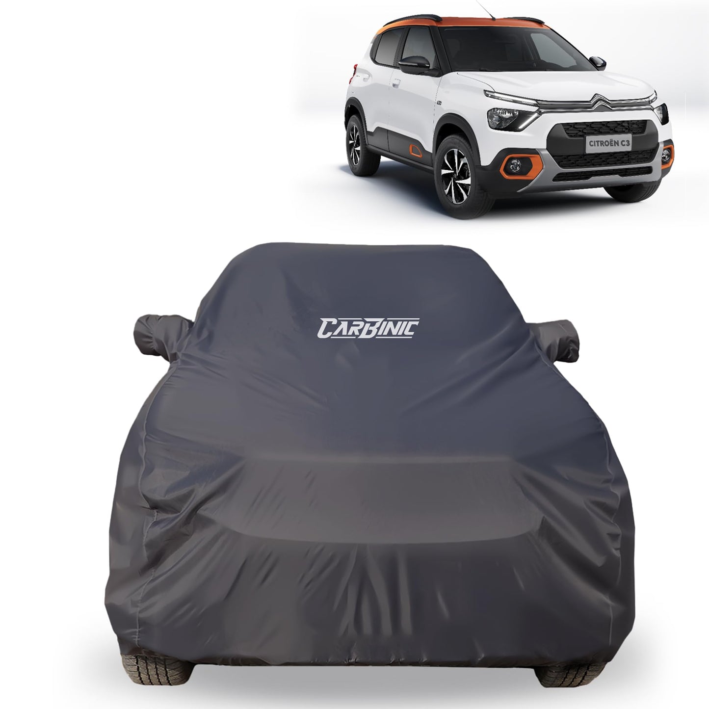 CARBINIC Car Body Cover for Citroen C3 2022 | Water Resistan, UV Protection Car Cover | Scratchproof Body Shield Dustproof All-Weather Cover Mirror Pocket & Antenna | Car Accessories