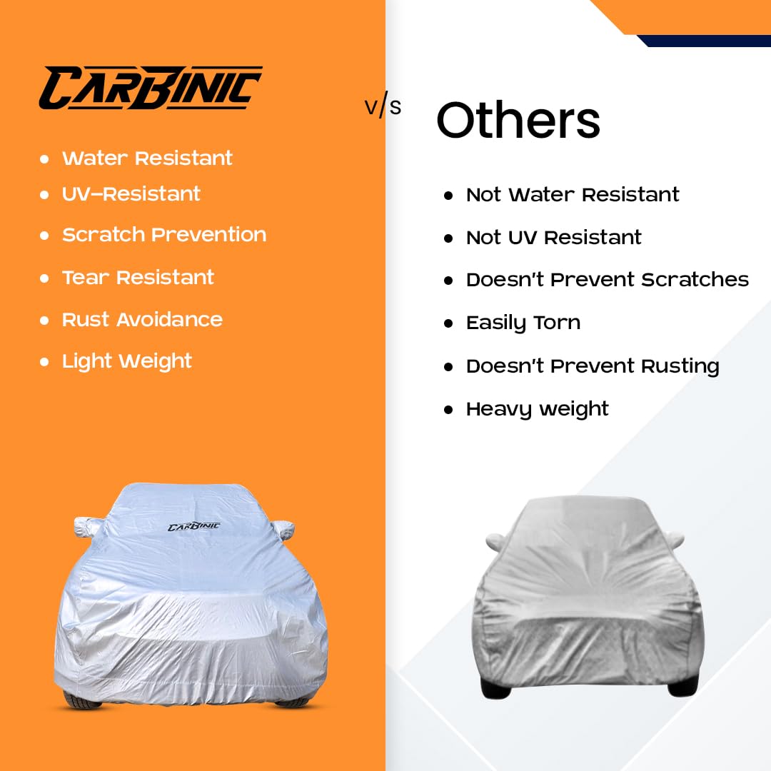 CARBINIC Car Body Cover for Maruti Ertiga 2022 | Water Resistant, UV Protection Car Cover | Scratchproof Body Shield | Dustproof All-Weather Cover | Mirror Pocket & Antenna | Car Accessories, Silver