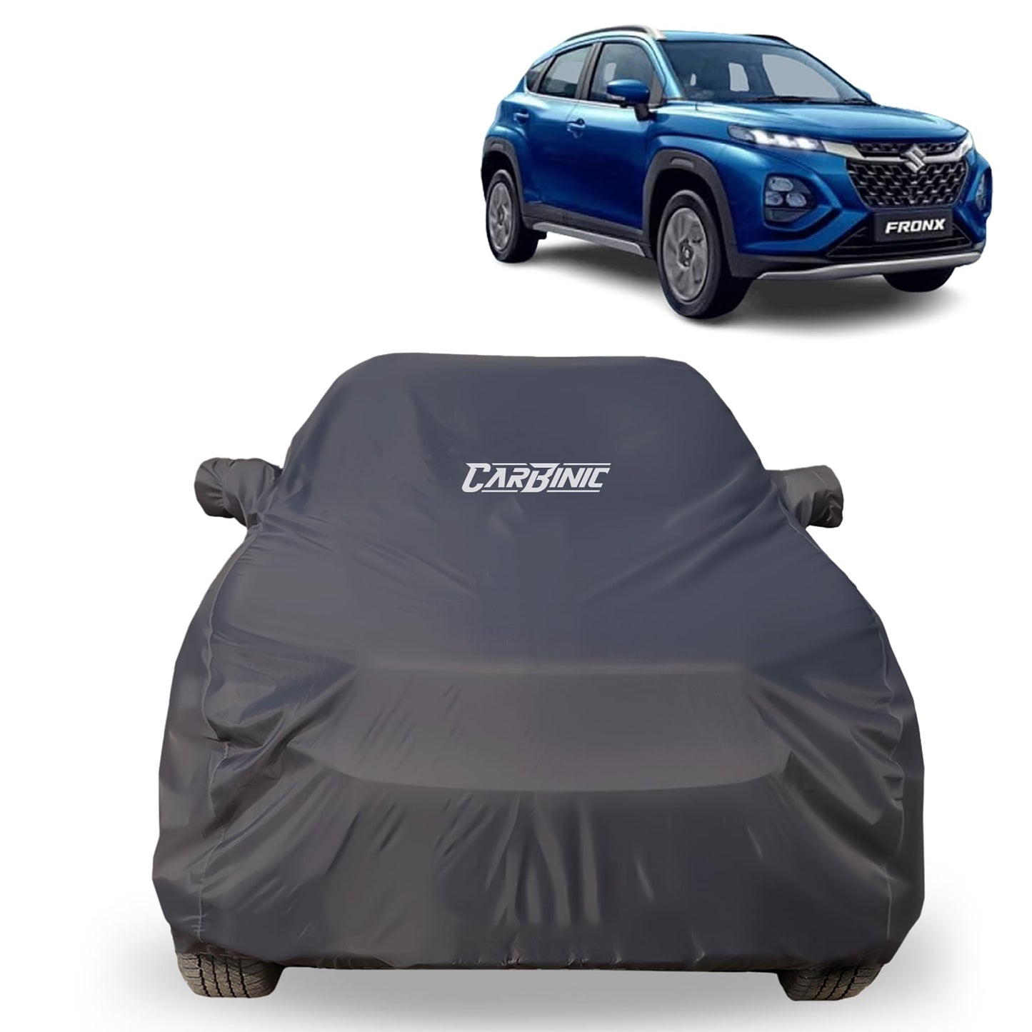 CARBINIC Car Body Cover for Maruti Suzuki Fronx 2023 | Water Resistant, UV Protection Car Cover | Scratchproof Body Shield Dustproof All-Weather Cover Mirror Pocket & Antenna | Car Accessories