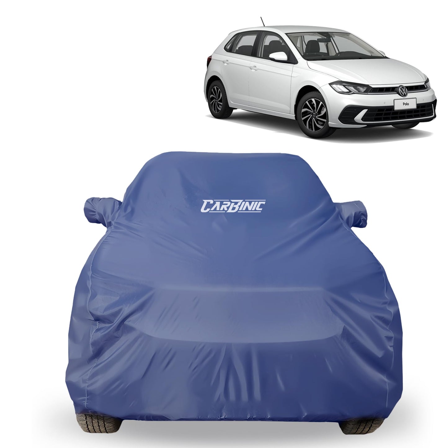 CARBINIC Car Body Cover for Volkswagen Polo 2022 | Water Resistant, UV Protection Car Cover | Scratchproof Body Shield | Dustproof All-Weather Cover | Mirror Pocket & Antenna | Car Accessories