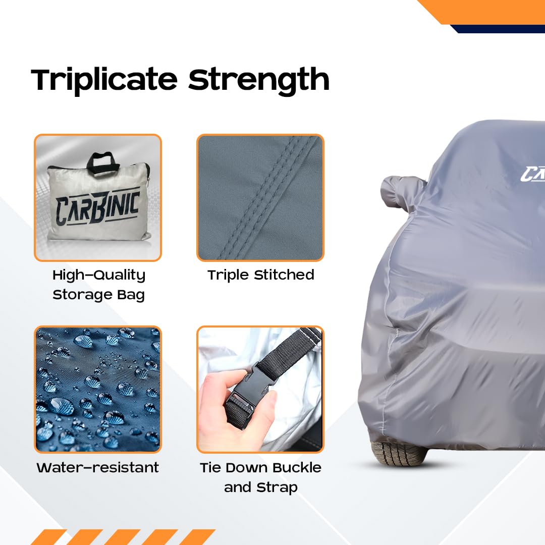 CARBINIC Car Body Cover for Hyundai Elite i20 | Water Resistant, UV Protection Car Cover | Scratchproof Body Shield | Dustproof All-Weather Cover | Mirror Pocket & Antenna | Car Accessories, Grey