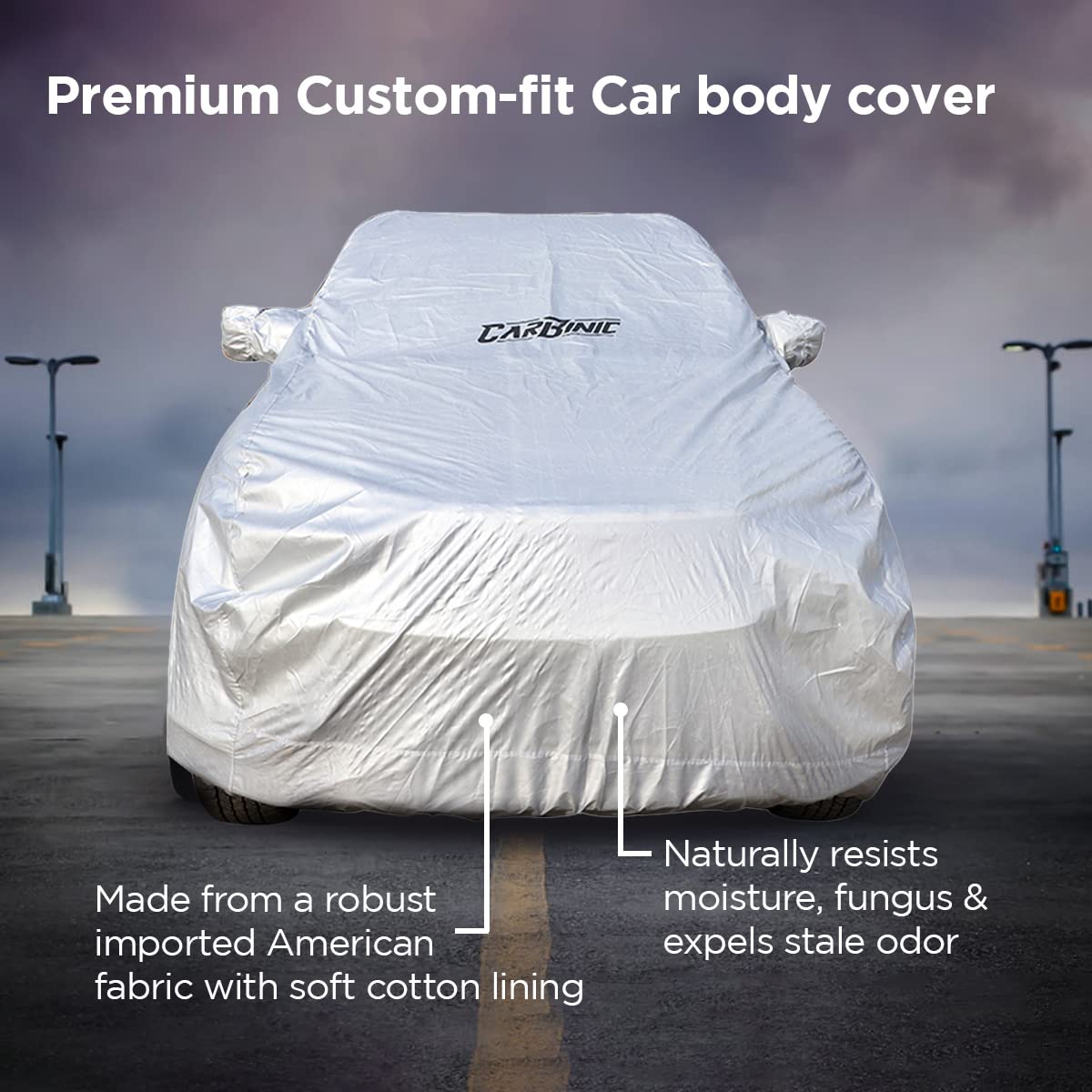 CARBINIC Waterproof Car Body Cover for Renault Kwid 2019 | Dustproof, UV Proof Car Cover | Kwid Car Accessories | Mirror Pockets & Antenna Triple Stitched | Double Layered Soft Cotton Lining, Silver