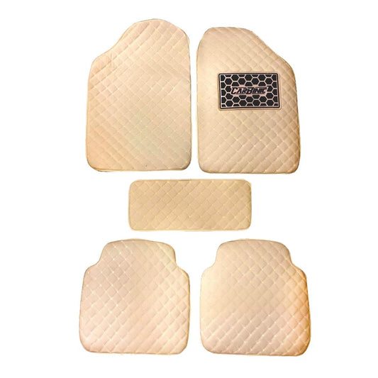 CARBINIC Leather 4D Car Mats - Universal Fit | Premium Double Layered Foot Mats For Car| Anti-Skid Car Floor Mats | Waterproof | Heel Pad | Car Accessories - Interior | Beige