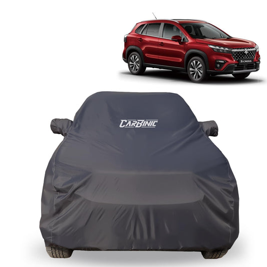 CARBINIC Car Body Cover for Maruti S-Cross 2022 | Water Resistant, UV Protection Car Cover | Scratchproof Body Shield Dustproof All-Weather Cover Mirror Pocket & Antenna | Car Accessories