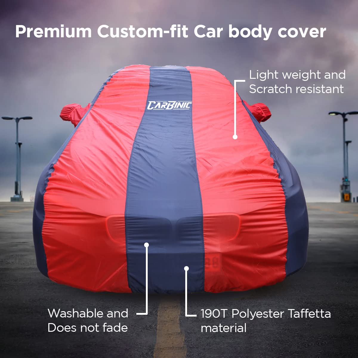 CARBINIC Car Body Cover for Maruti Ignis 2017 | Water Resistant, UV Protection Car Cover | Scratchproof Body Shield | Dustproof All-Weather Cover | Mirror Pocket & Antenna | Car Accessories, Blue Red