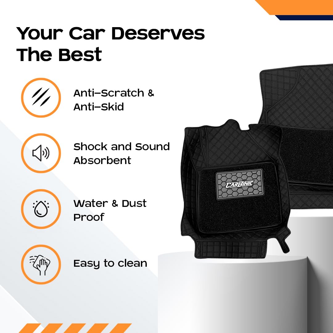 CARBINIC 7D Car Mats | Compatible for Maruti Suzuki Baleno 2020 | 7 Layer Protection Car Floor Mats Anti Skid | Car Accessories | Detachable Layer of Curly Mat | Premium Double Stitched Leather Mats