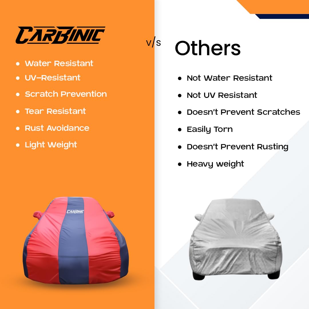 CARBINIC Car Body Cover for Hyundai Venue 2019 | Water Resistant, UV Protection Car Cover | Scratchproof Body Shield | Dustproof All-Weather Cover | Mirror Pocket & Antenna | Car Accessories, Blue Red