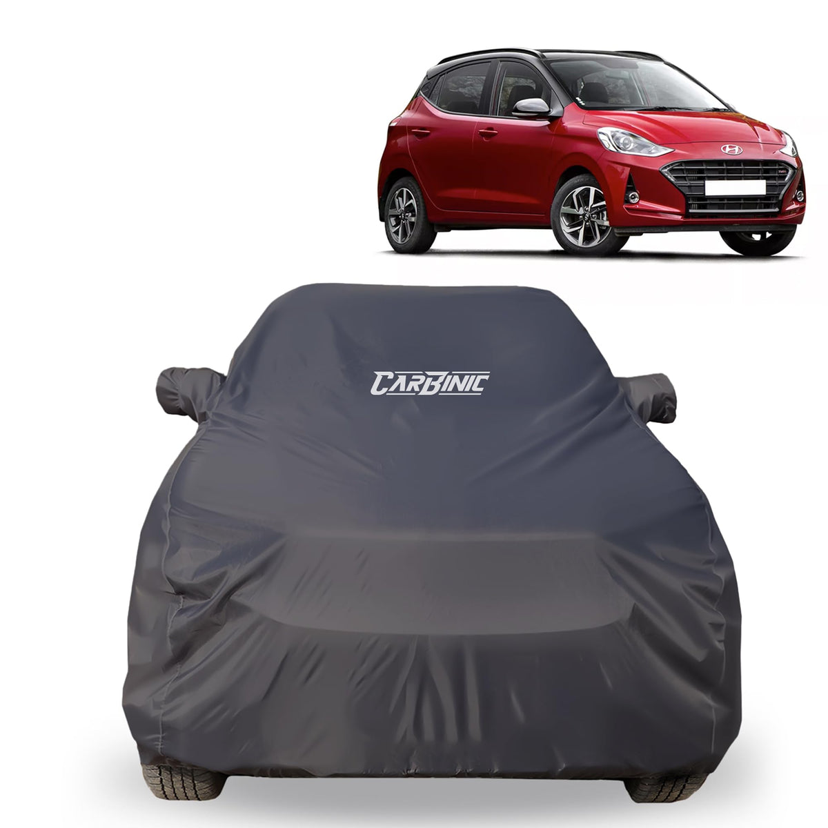 CARBINIC Car Body Cover for Hyundai Eon 2019 | Water Resistant, UV Protection Car Cover | Scratchproof Body Shield | All-Weather Cover | Mirror Pocket & Antenna | Car Accessories Dusk Grey