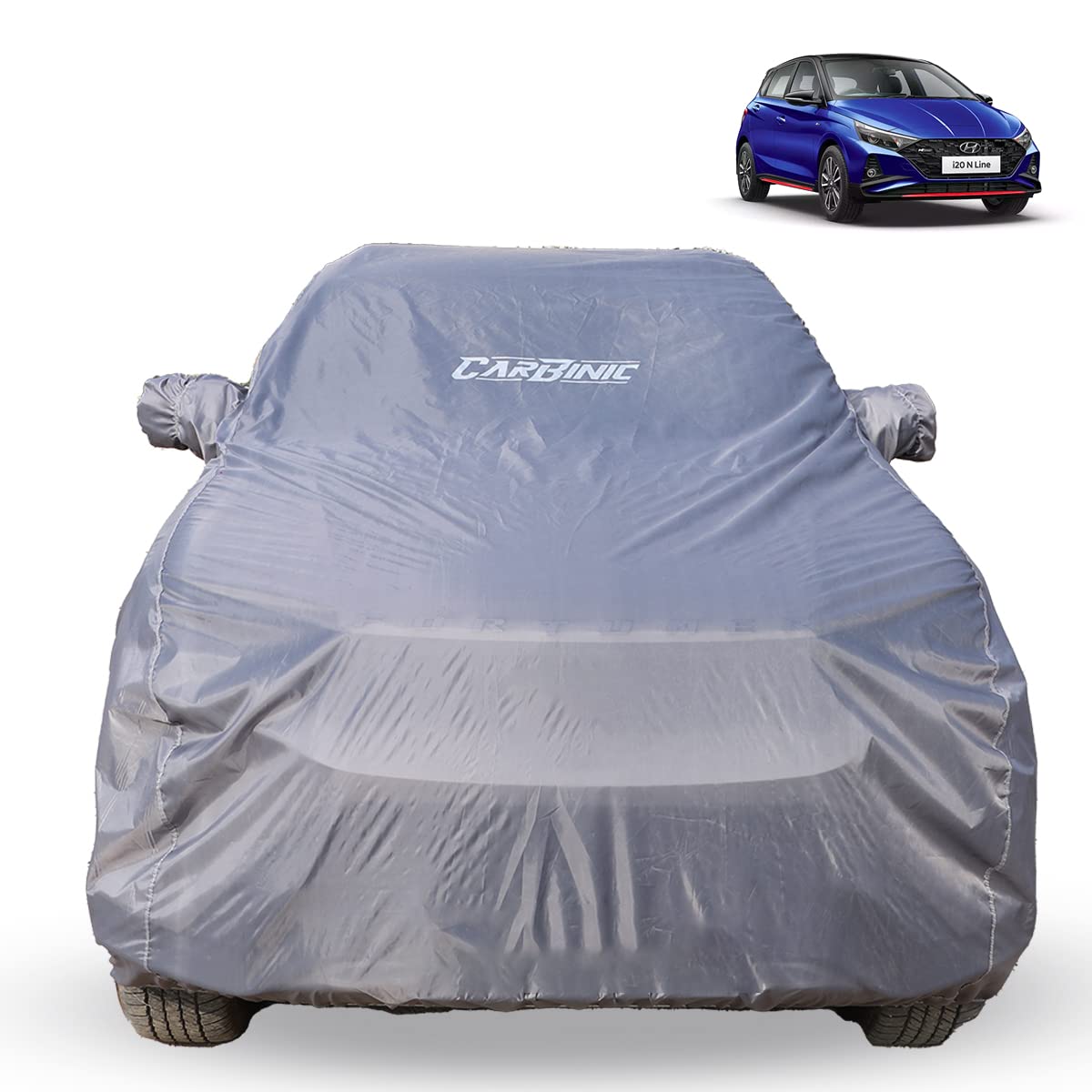 CARBINIC Car Body Cover for Hyundai Elite i20 | Water Resistant, UV Protection Car Cover | Scratchproof Body Shield | Dustproof All-Weather Cover | Mirror Pocket & Antenna | Car Accessories, Grey