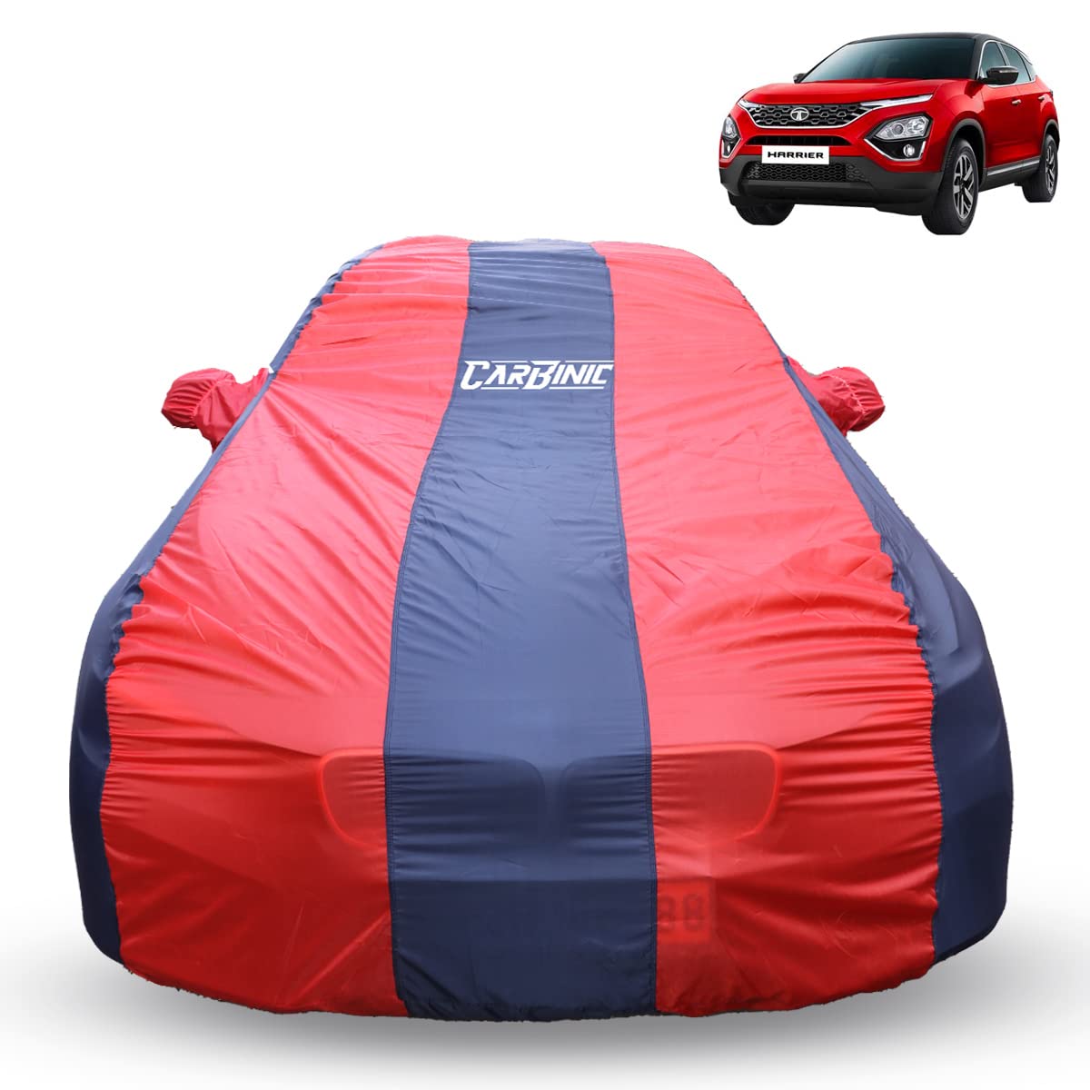 CARBINIC Car Body Cover for Tata Harrier 2019 | Water Resistant, UV Protection Car Cover | Scratchproof Body Shield | Dustproof All-Weather Cover | Mirror Pocket & Antenna | Car Accessories, Blue Red