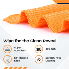 CARBINIC Waffle Microfiber Cleaning Cloth | Super Absorbent Cleaning Accessories | Multipurpose Cleaning Duster for Interior & Exterior Care | Car Bike Cleaning Kit | Pack of 1, Orange