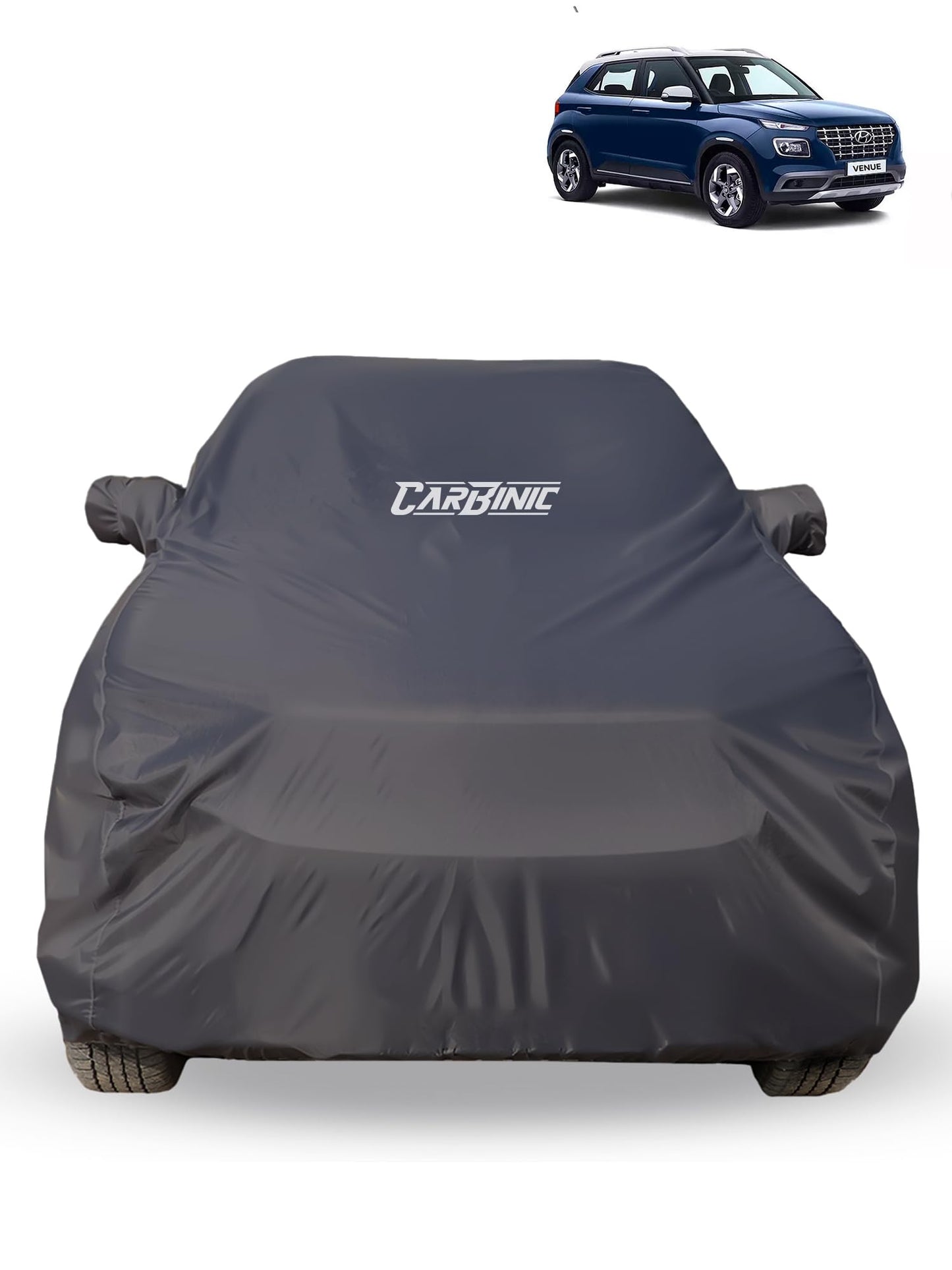 CARBINIC Car Body Cover for Hyundai Venue 2019 | Water Resistant, UV Protection Car Cover | Scratchproof Body Shield | Dustproof All-Weather Cover | Mirror Pocket & Antenna | Car Accessories