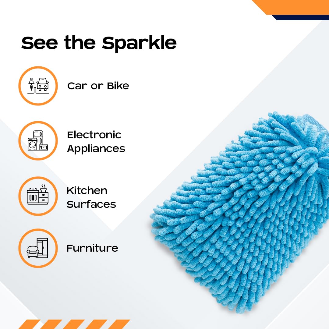 CARBINIC Car Cleaning Cloth Wash Mitt | Super Soft Ultra-Absorbent | Multipurpose Vehicle Home Cleaning Gloves Dual Side Scratch Free Bike & Car Cleaning Accessories | Wet or Dry Use- Pack of 1, Blue