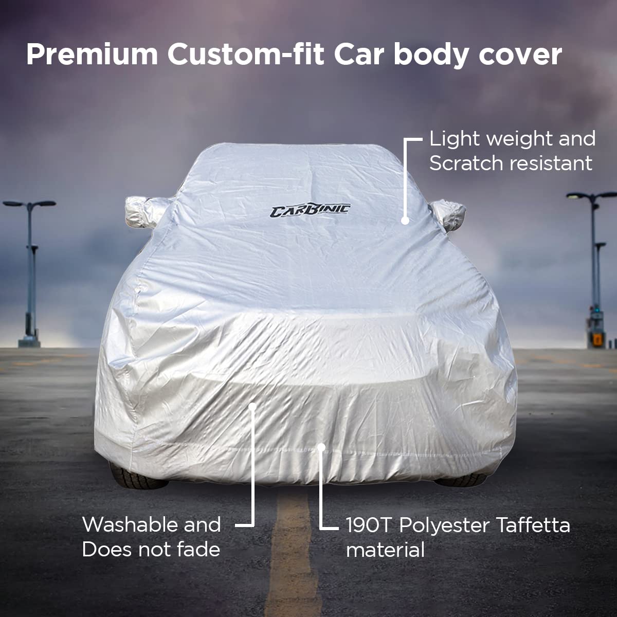 CARBINIC Car Cover for Toyota Innova Crysta 2021 Water Resistant (Tested) & Dustproof Custom Fit UV Heat Resistant Outdoor Protection with Triple Stitched Fully Elastic Surface (Silver)