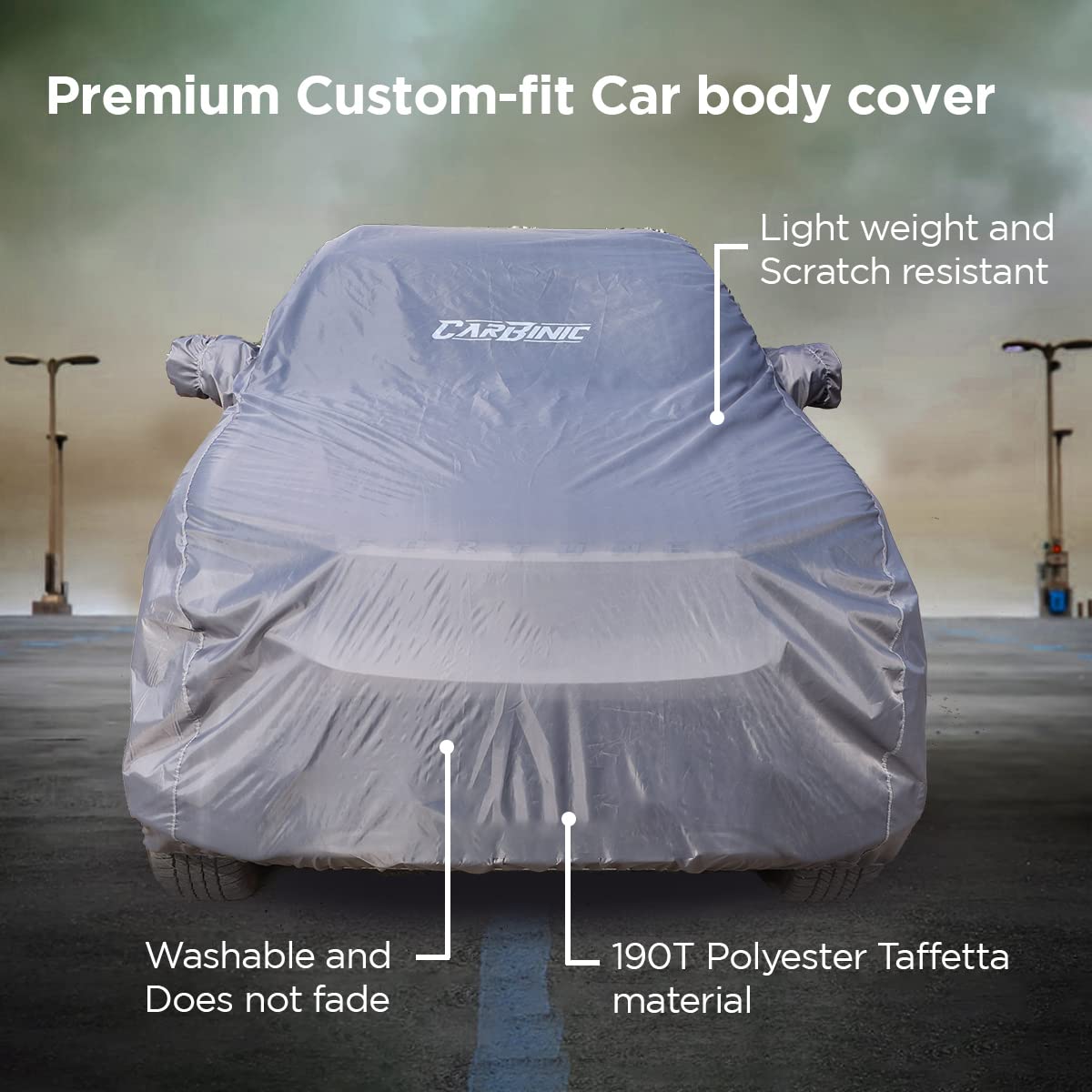 CARBINIC Car Cover for Mahindra Scorpio N 2022 Water Resistant (Tested) & Dustproof Custom Fit UV Heat Resistant Outdoor Protection with Triple Stitched Fully Elastic Surface (Grey)