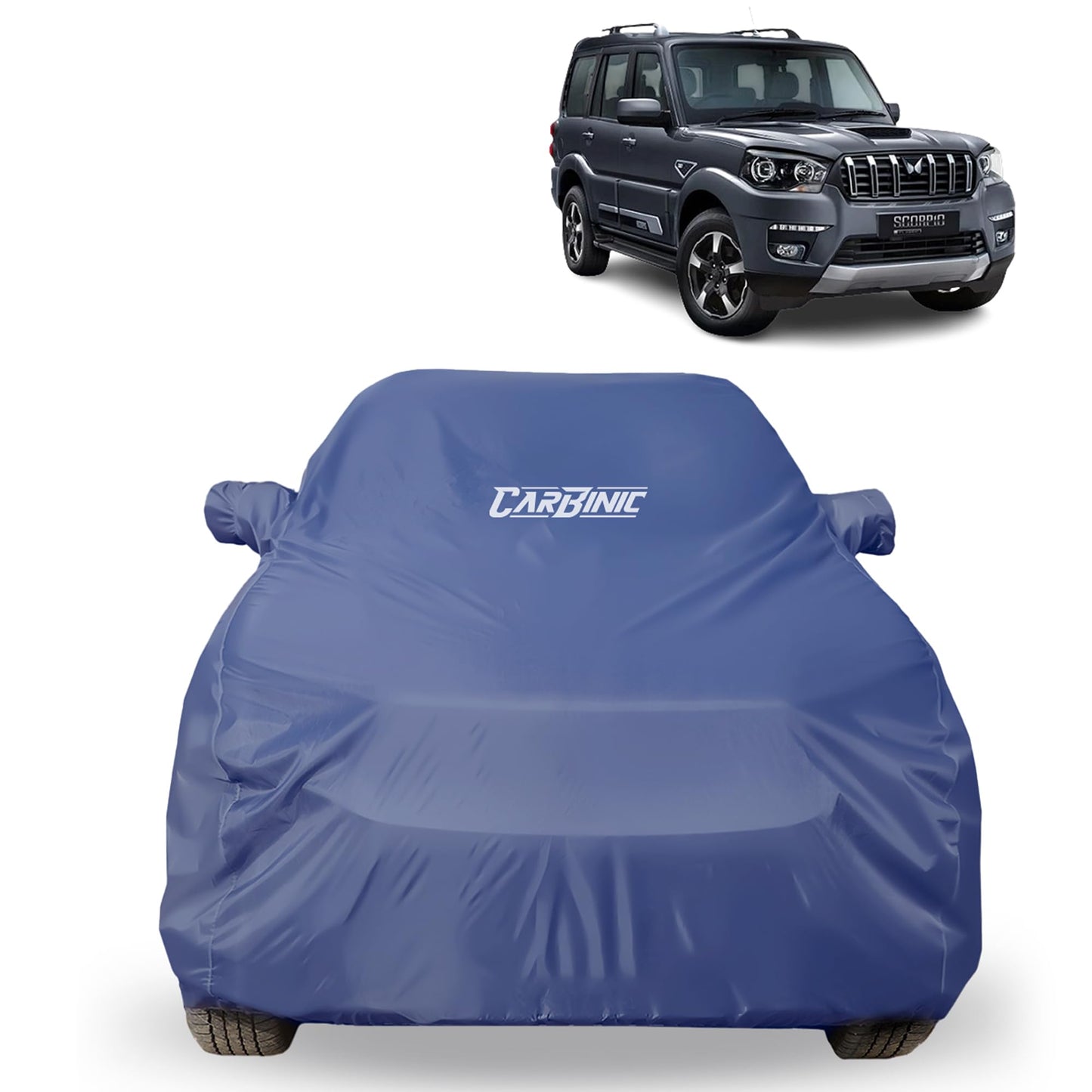 CARBINIC Car Body Cover for Mahindra Scorpio 2022 | Water Resistant, UV Protection Car Cover | Scratchproof Body Shield | Dustproof All-Weather Cover | Mirror Pocket & Antenna | Car Accessories