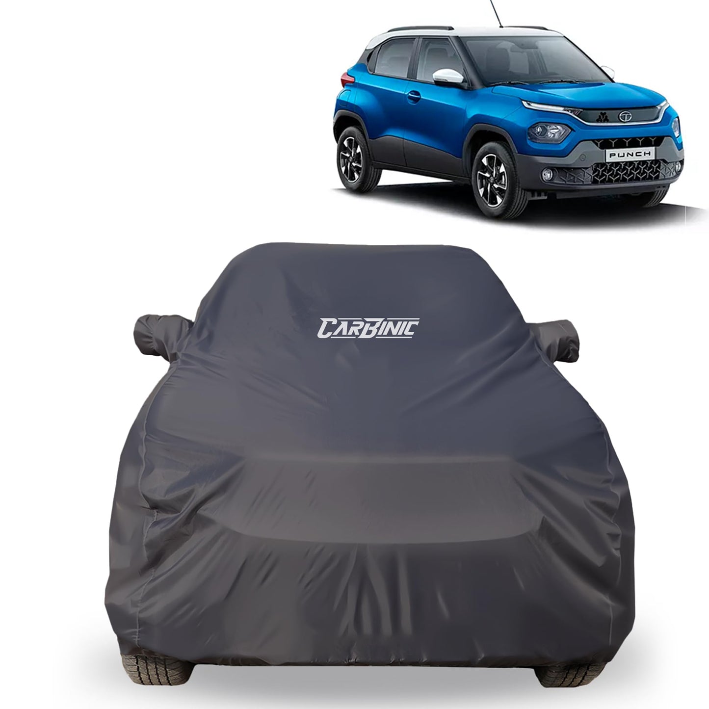 CARBINIC Car Body Cover for Tata Punch 2021 | Water Resistant, UV Protection Car Cover | Scratchproof Body Shield Dustproof All-Weather Cover Mirror Pocket & Antenna | Car Accessories