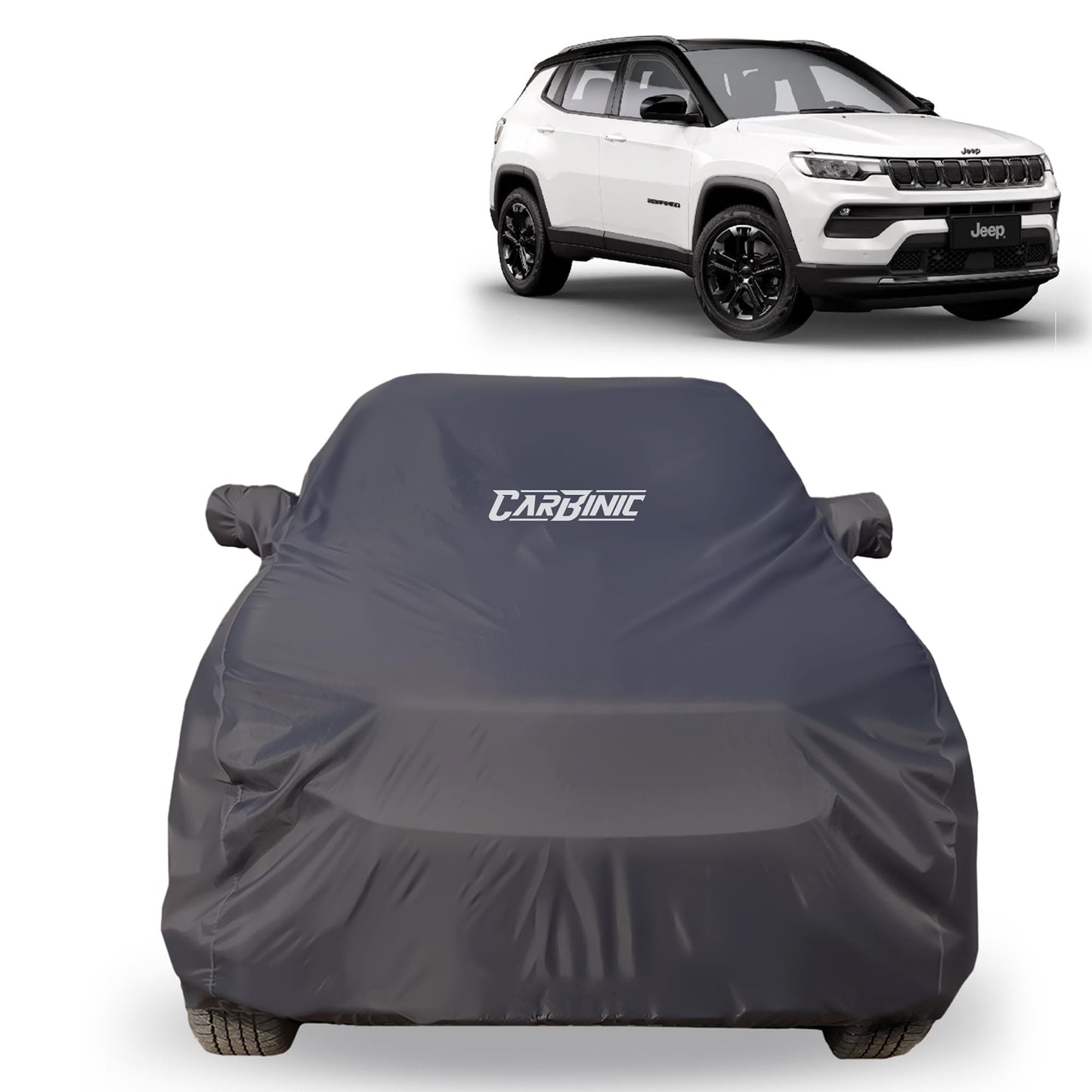 CARBINIC Car Body Cover for Jeep Compass 2022 | Water Resistant, UV Protection Car Cover | Scratchproof Body Shield | Dustproof All-Weather Cover | Mirror Pocket & Antenna | Car Accessories