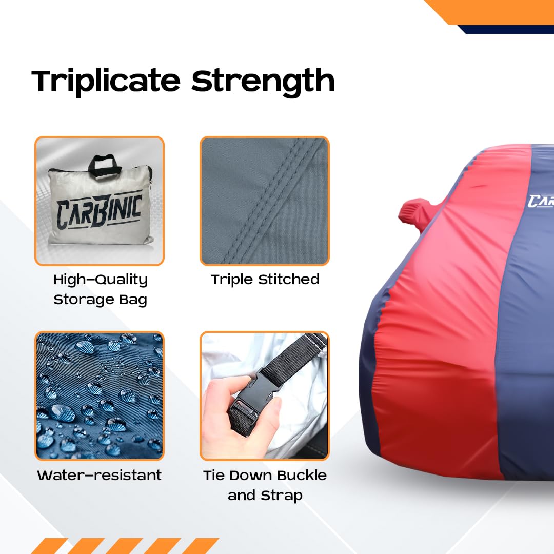 CARBINIC Car Body Cover for Tata Harrier 2019 | Water Resistant, UV Protection Car Cover | Scratchproof Body Shield | Dustproof All-Weather Cover | Mirror Pocket & Antenna | Car Accessories, Blue Red