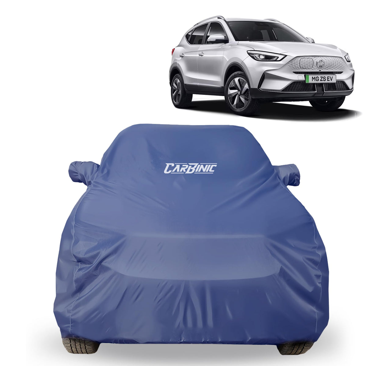 CARBINIC Car Body Cover for MG ZS EV 2022 | Water Resistant, UV Protection Car Cover | Scratchproof Body Shield | All-Weather Cover | Mirror Pocket & Antenna | Car Accessories Dusk Blue