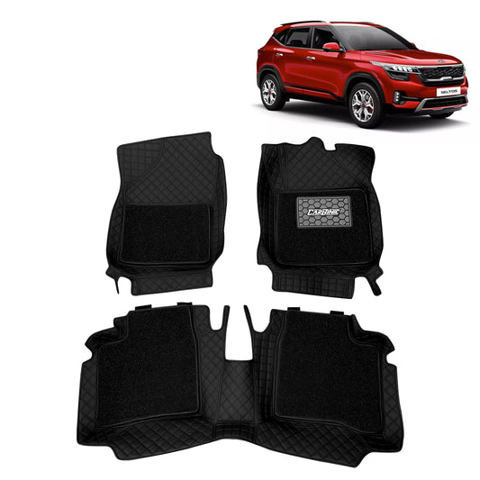 CARBINIC 7D Car Mats | Compatible for Kia Seltos 2019 | 7-Depth Layer Protection Car Floor Mats Anti Skid | Car Accessories | Detachable Layer of Curly Mat | Premium Double Stitched Leather Mats