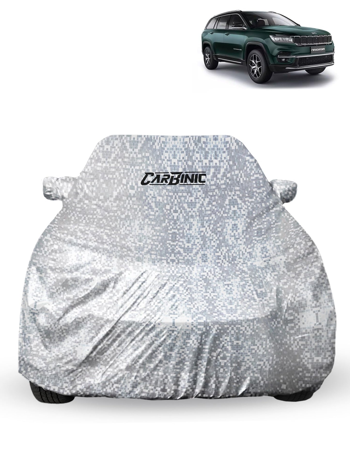 CARBINIC Waterproof Car Body Cover for Jeep Meridian 2022 | Dustproof, UV Proof Car Cover | Car Accessories | Mirror Pockets & Antenna Triple Stitched | Double Layered Soft Cotton Lining