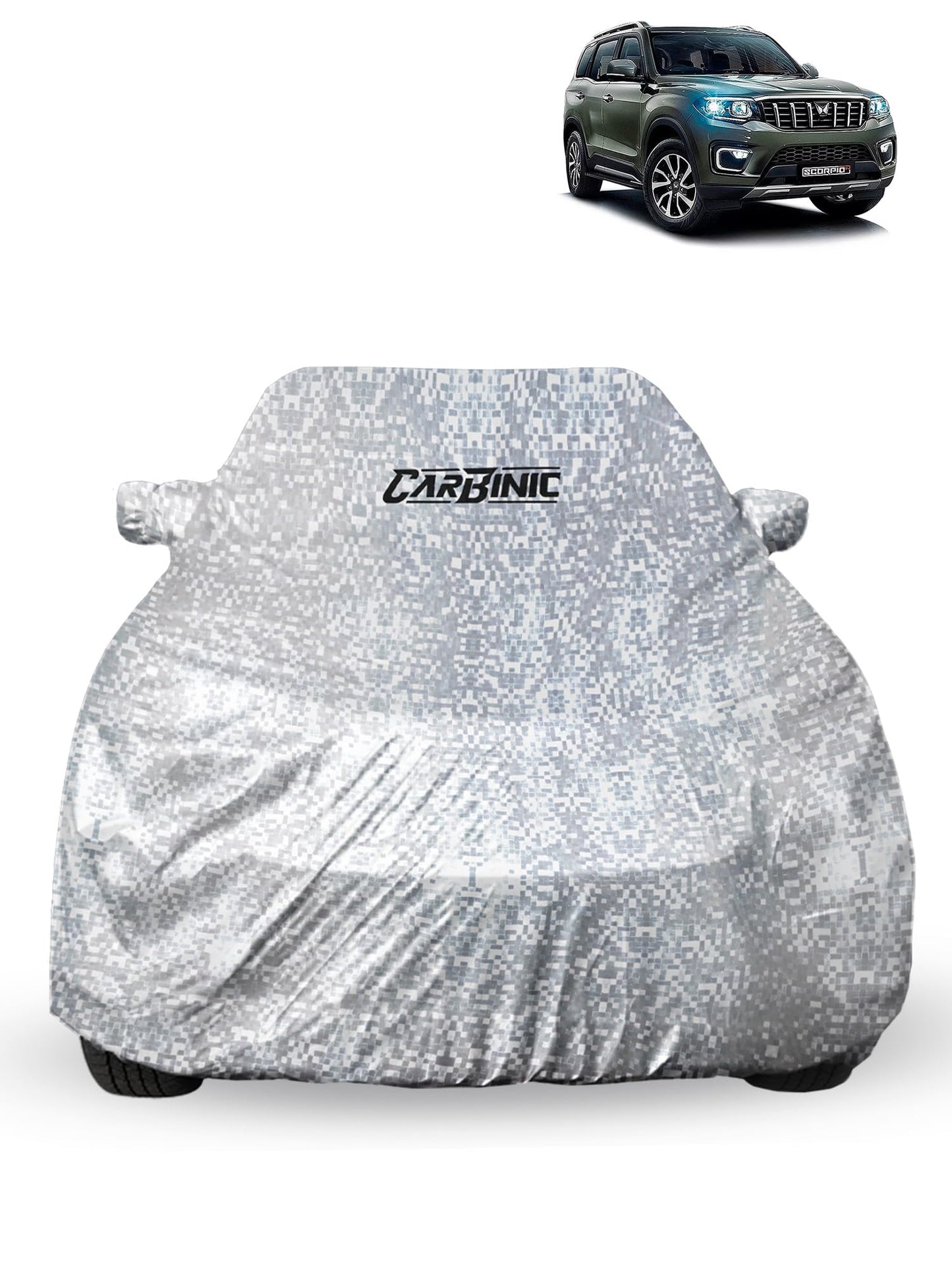 CARBINIC Waterproof Car Body Cover for Mahindra Scorpio N 2022 | Dustproof, UV Proof Car Cover | Car Accessories | Mirror Pockets & Antenna Triple Stitched | Double Layered Soft Cotton Lining