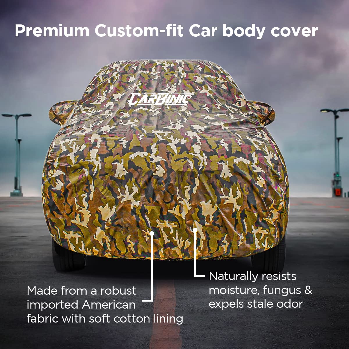 CARBINIC Car Cover for Maruti Wagon R 2019 Waterproof (Tested) and Dustproof Custom Fit UV Heat Resistant Outdoor Protection with Triple Stitched Fully Elastic Surface | Jungle with Pockets (Jungle)