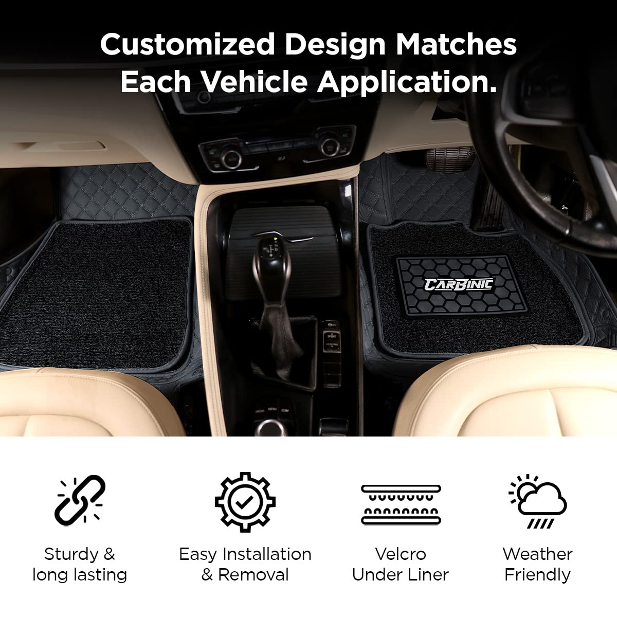 CARBINIC 7D Car Mats|Compatible For Innova Crysta 2023|7-Depth Layer Protection Car Floor Mats Anti Skid|Car Accessories|Detachable Layer Of Curly Mat|Premium Double Stitched Leather Mats,Black