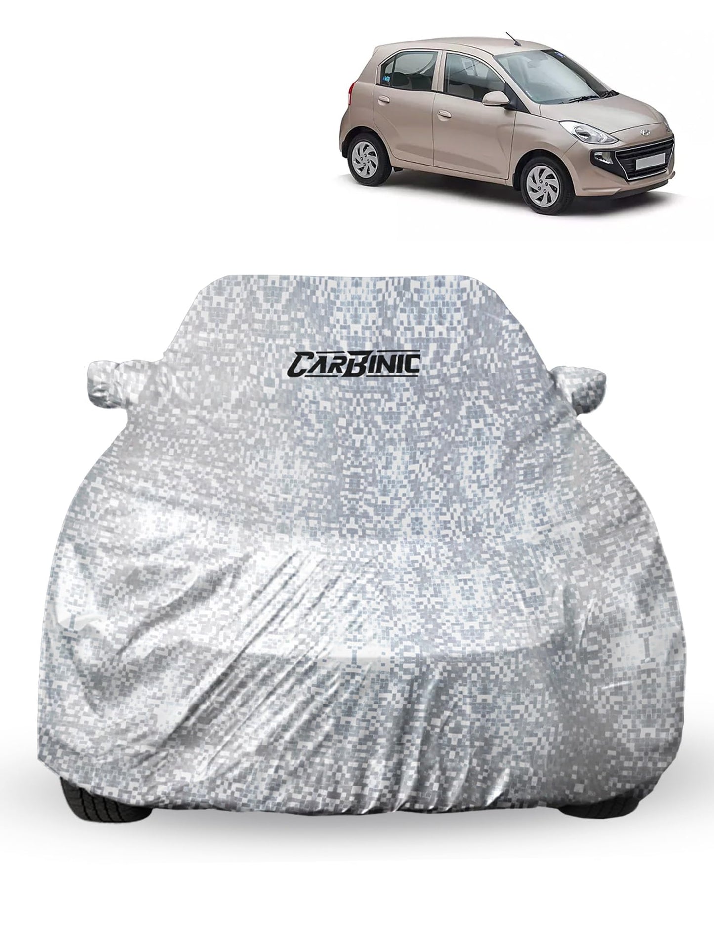 CARBINIC Waterproof Car Body Cover for Hyundai Santro 2020 | Dustproof, UV Proof Car Cover | Car Accessories | Mirror Pockets & Antenna Triple Stitched | Double Layered Soft Cotton Lining