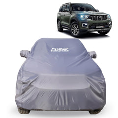 CARBINIC Car Body Cover for Mahindra Scorpio N 2022 | Water Resistant, UV Protection Car Cover | Scratchproof Body Shield | Dustproof All-Weather Cover | Mirror Pocket & Antenna | Car Accessories-Grey