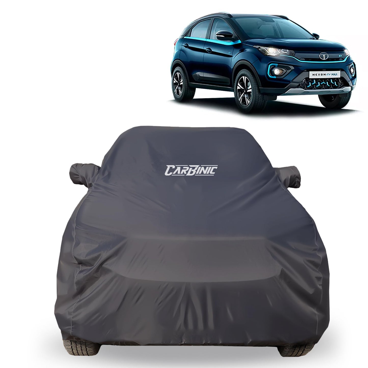 CARBINIC Car Body Cover for Tata Nexon EV 2022 | Water Resistant, UV Protection Car Cover | Scratchproof Body Shield | Dustproof All-Weather Cover | Mirror Pocket & Antenna | Car Accessories