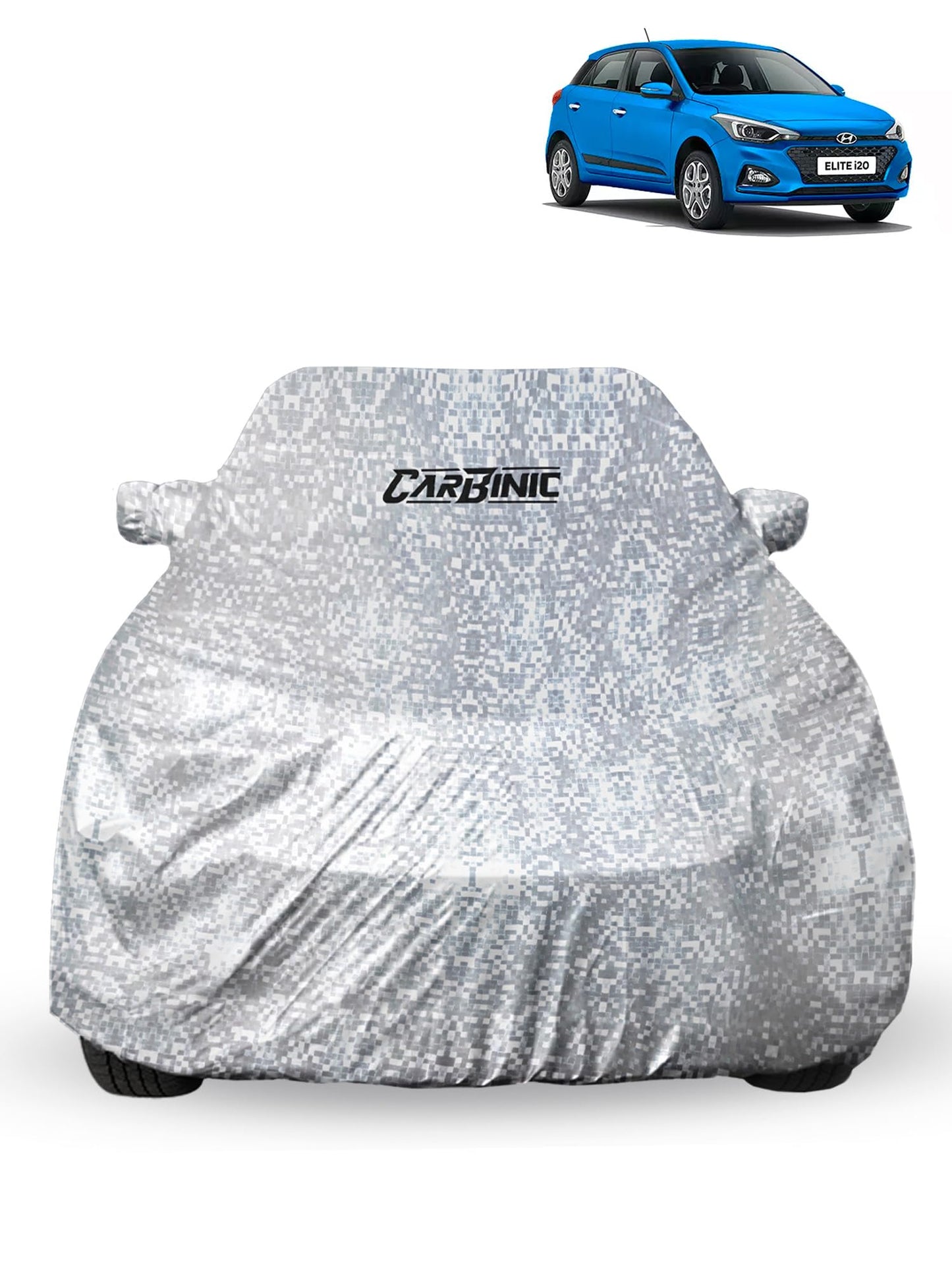 CARBINIC Car Cover for Hyundai Elite i20 nline 2020 Waterproof (Tested) and Dustproof UV Heat Resistant Outdoor Protection with Triple Stitched Fully Elastic Surface