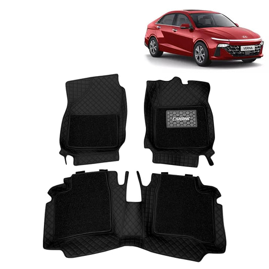 CARBINIC 7D Car Mats | Compatible for Hyundai Verna 2023 | 7-Depth Layer Protection Car Floor Mats Anti Skid | Car Accessories | Detachable Layer of Curly Mat | Premium Double Stitched Leather Mats