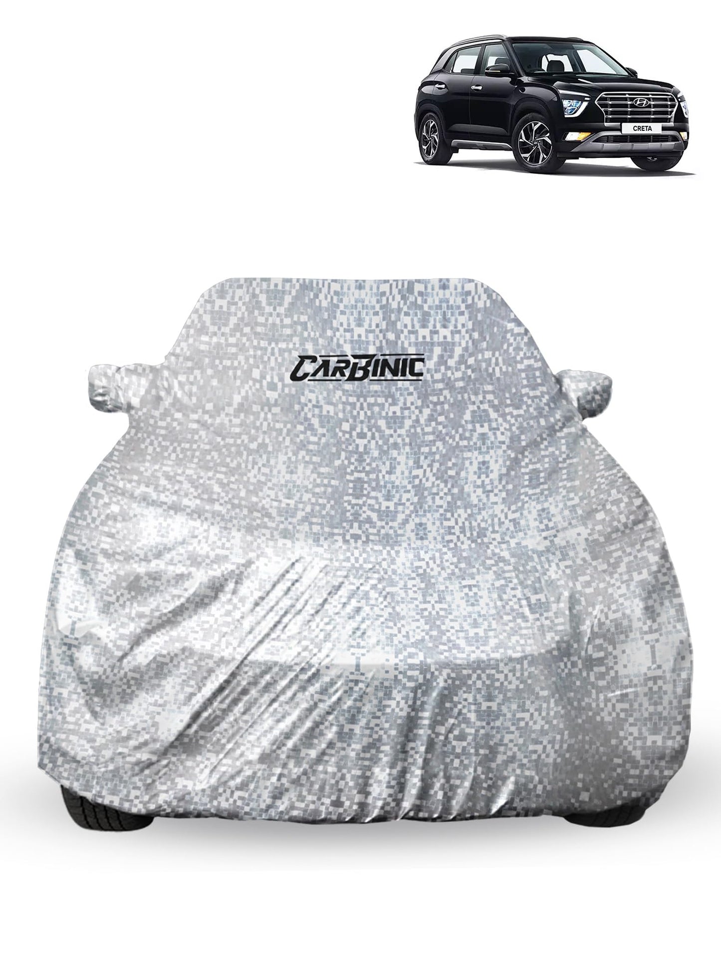 CARBINIC Waterproof Car Body Cover for Hyundai Creta | Dustproof, UV Proof Car Cover | Car Accessories | Mirror Pockets & Antenna Triple Stitched | Double Layered Soft Cotton Lining