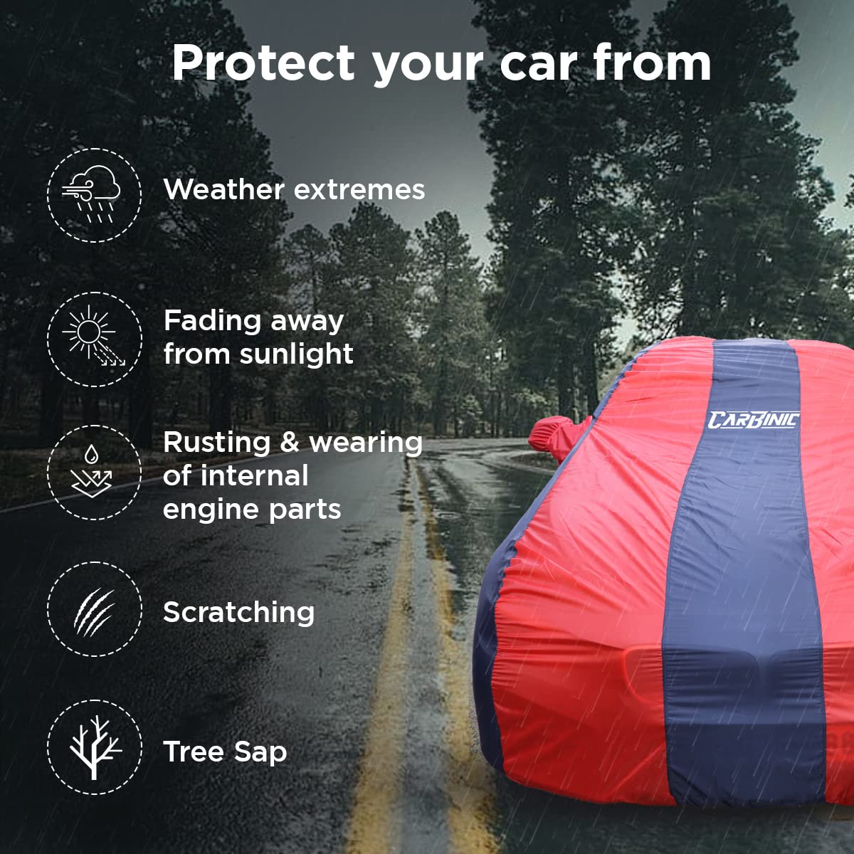 CARBINIC Car Body Cover for Maruti Ignis 2017 | Water Resistant, UV Protection Car Cover | Scratchproof Body Shield | Dustproof All-Weather Cover | Mirror Pocket & Antenna | Car Accessories, Blue Red