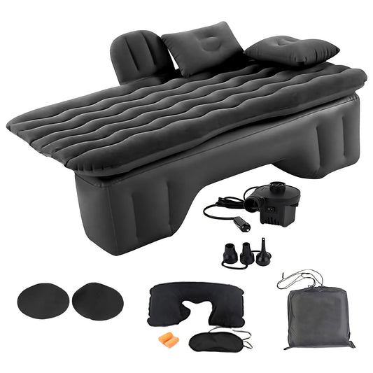 CARBINIC Inflatable Car Bed for Back Seat | PVC Car Bed for Kids, Adults | Multifunctional Car Bed Mattress with Air Pump, 2 Air Pillows & Repair Kit | Universal Fit Car Accessories | Black (135x80CM)