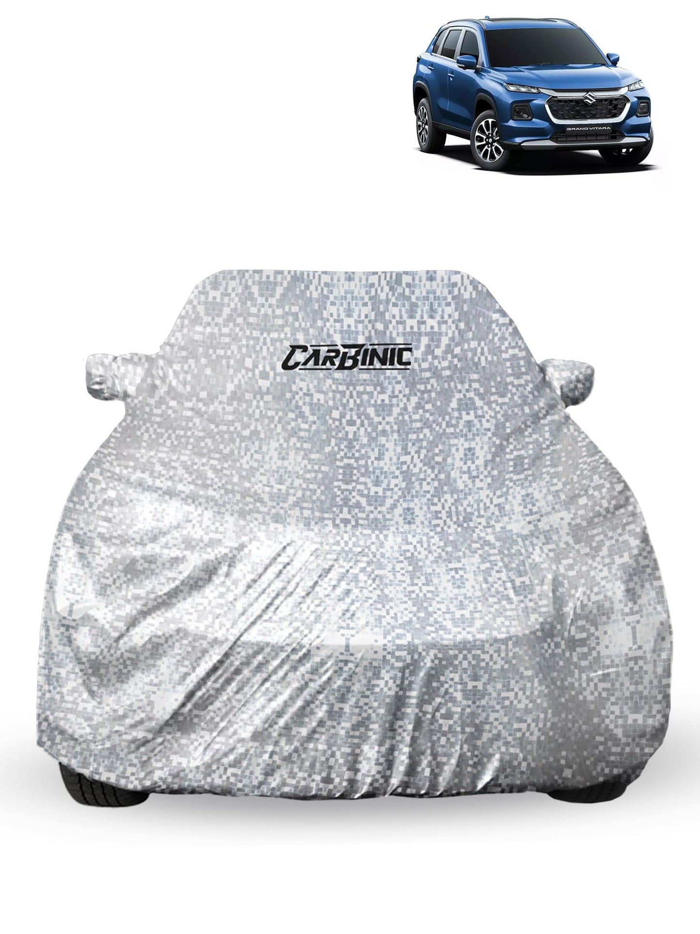 CARBINIC Waterproof Car Body Cover for Maruti Suzuki Grand Vitara | Dustproof, UV Proof Car Cover | Car Accessories | Mirror Pockets & Antenna Triple Stitched | Double Layered Soft Cotton Lining