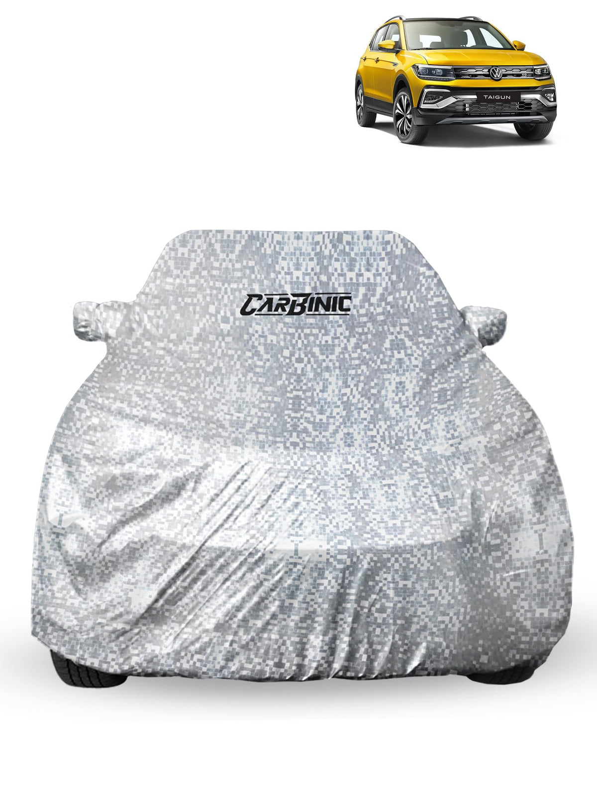 CARBINIC Waterproof Car Body Cover for Volkswagen Taigun 2021 | Dustproof, UV Proof Car Cover | Car Accessories | Mirror Pockets & Antenna Triple Stitched | Double Layered Soft Cotton Lining