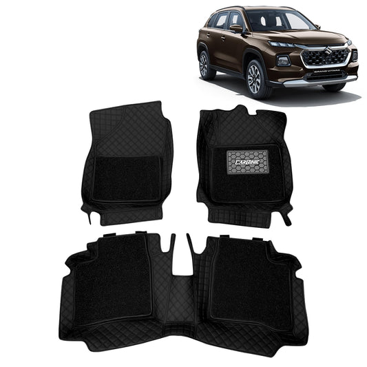 CARBINIC 7D Car Mats | Compatible for Maruti Grand Vitara 2022 | 7 Layer Protection Car Floor Mats Anti Skid | Car Accessories | Detachable Layer of Curly Mat | Premium Double Stitched Leather Mats