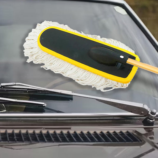 CARBINIC Soft Microfiber Car Duster Exterior with Extendable & Detachable Handle | Microfiber Car Cleaning Accessories- Exterior Cleaning Brush | Wax Treated Cotton Strands | Storage Case | Black