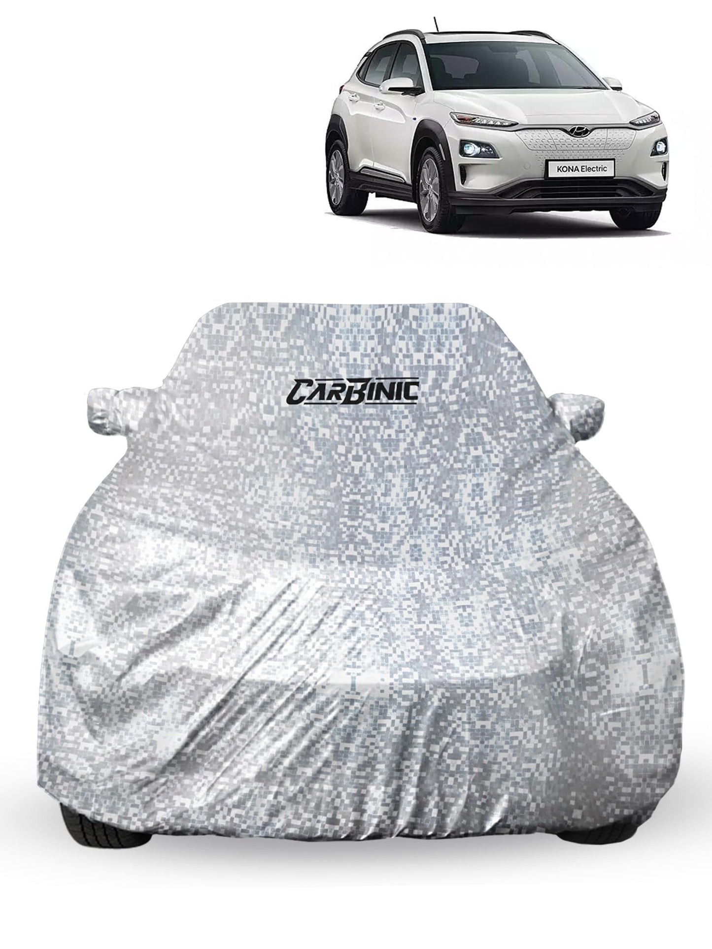 CARBINIC Waterproof Car Body Cover for Hyundai Kona 2020 | Dustproof, UV Proof Car Cover | Car Accessories | Mirror Pockets & Antenna Triple Stitched | Double Layered Soft Cotton Lining